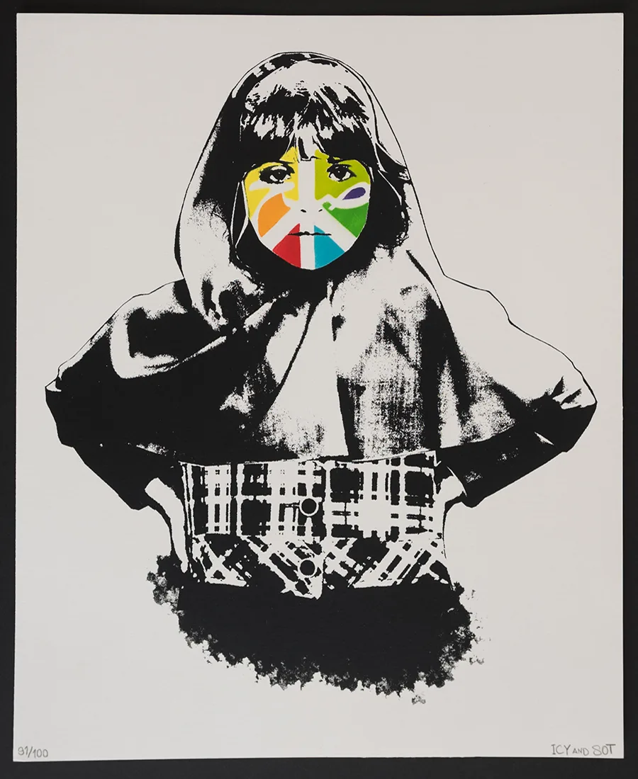 Peace Girl by Icy & Sot — a stencilled figure, screen print.